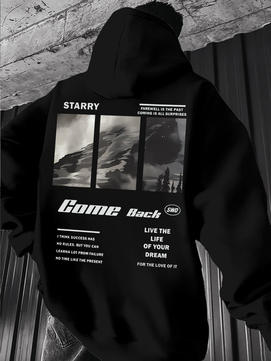 Men's Retro Street Print Hoodie - Past and Future Theme | Regular Fit Long Sleeve Hooded Sweatshirt Pullover