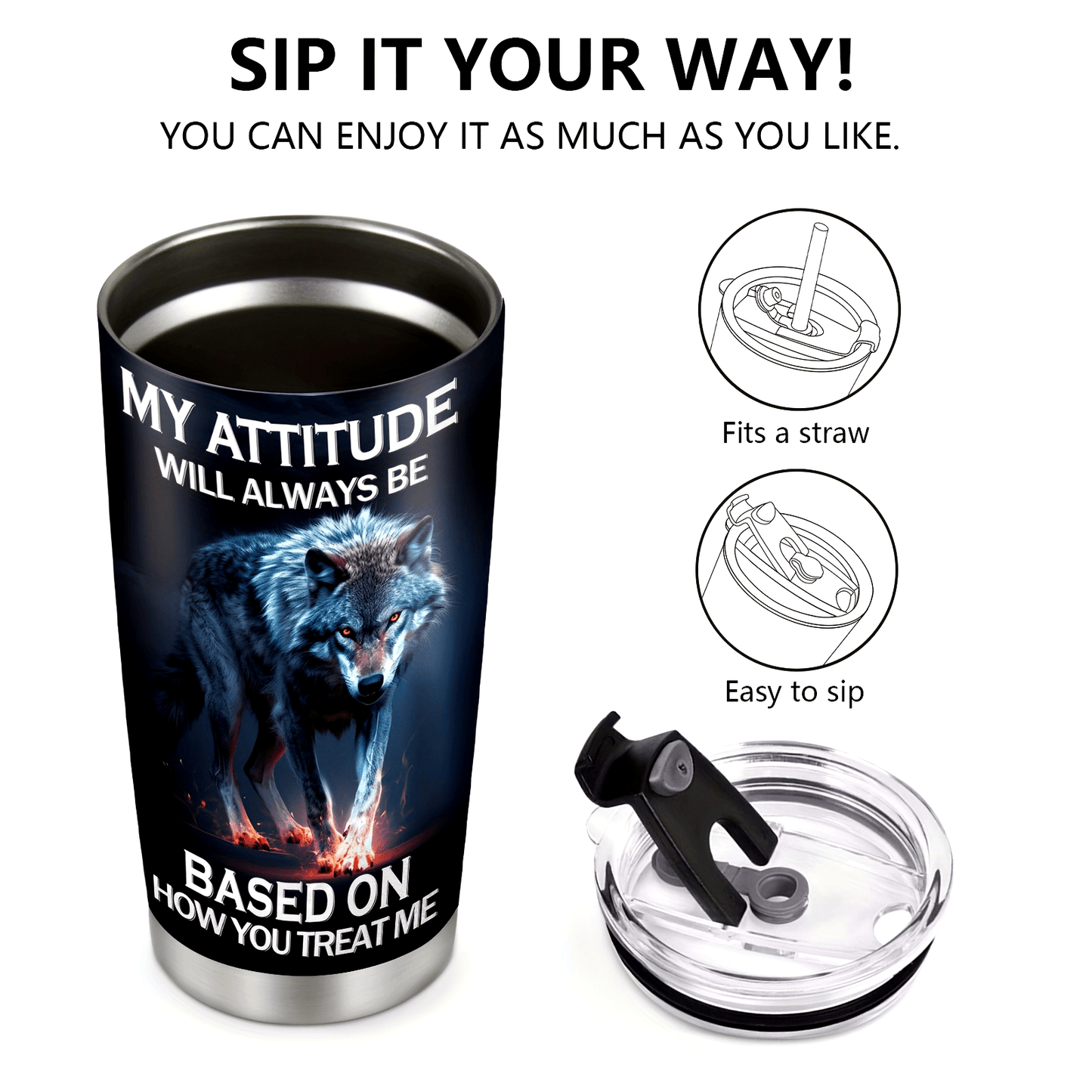 Wolf Tumbler 20oz - Insulated Stainless Steel Travel Mug for Men & Women | Wolf Lover's Gift, Valentines Day Present for Him & Her