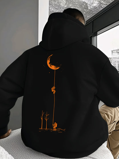 Men's Color Block Hoodie - Pink Orange Graphic Print, Streetwear Trend Casual Regular Fit Hooded Sweatshirt