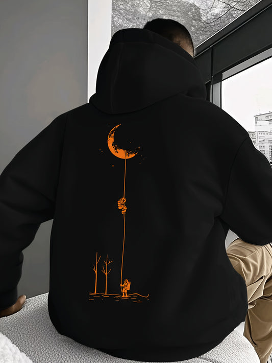 Men's Color Block Hoodie - Pink Orange Graphic Print, Streetwear Trend Casual Regular Fit Hooded Sweatshirt