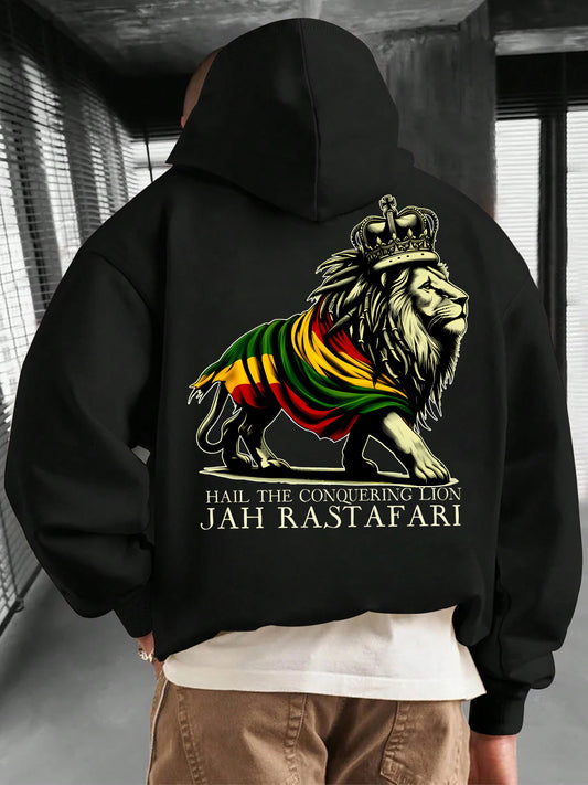 Men's Lion King Hoodie - Symbol of Strength Graphic Print Pullover | Oversized Streetwear with Kangaroo Pocket & Drawstring Hood