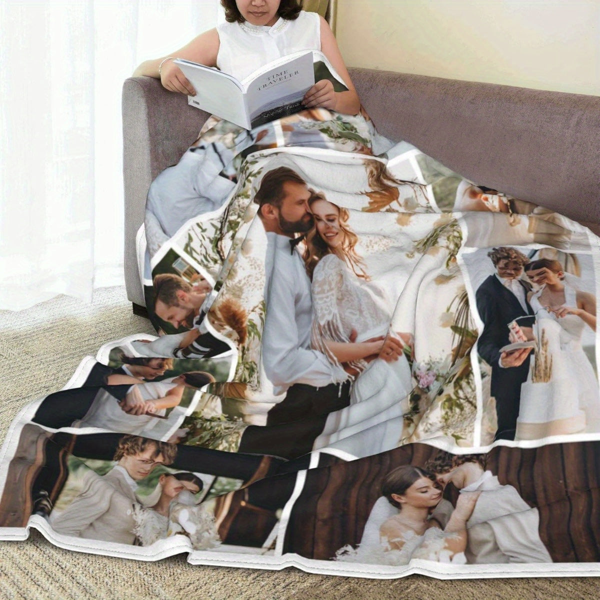 Custom Couple Photo Collage Blanket - Personalized Anniversary & Valentine's Gift, Modern Memory Throw of Your Love Story, Unique Keepsake for Partners