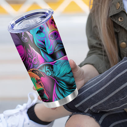 Colorful Dog Print Travel Mug - 20oz Insulated Stainless Steel Tumbler for Hot & Cold Drinks, Reusable & Fits Most Cup Holders - Perfect Pet Lover Gift for Christmas, Thanksgiving, Birthdays