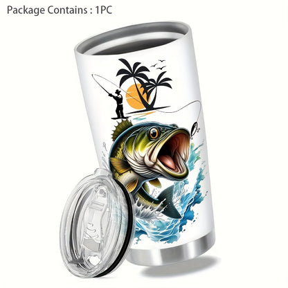 Eat Sleep Fish Repeat 20oz Travel Mug - Insulated Stainless Steel Tumbler with Clear Lid, Double Wall Vacuum for Hot & Cold Drinks - Perfect Fishing Gift for Anglers, Men, Dad - Coffee Tea Outdoor Cup