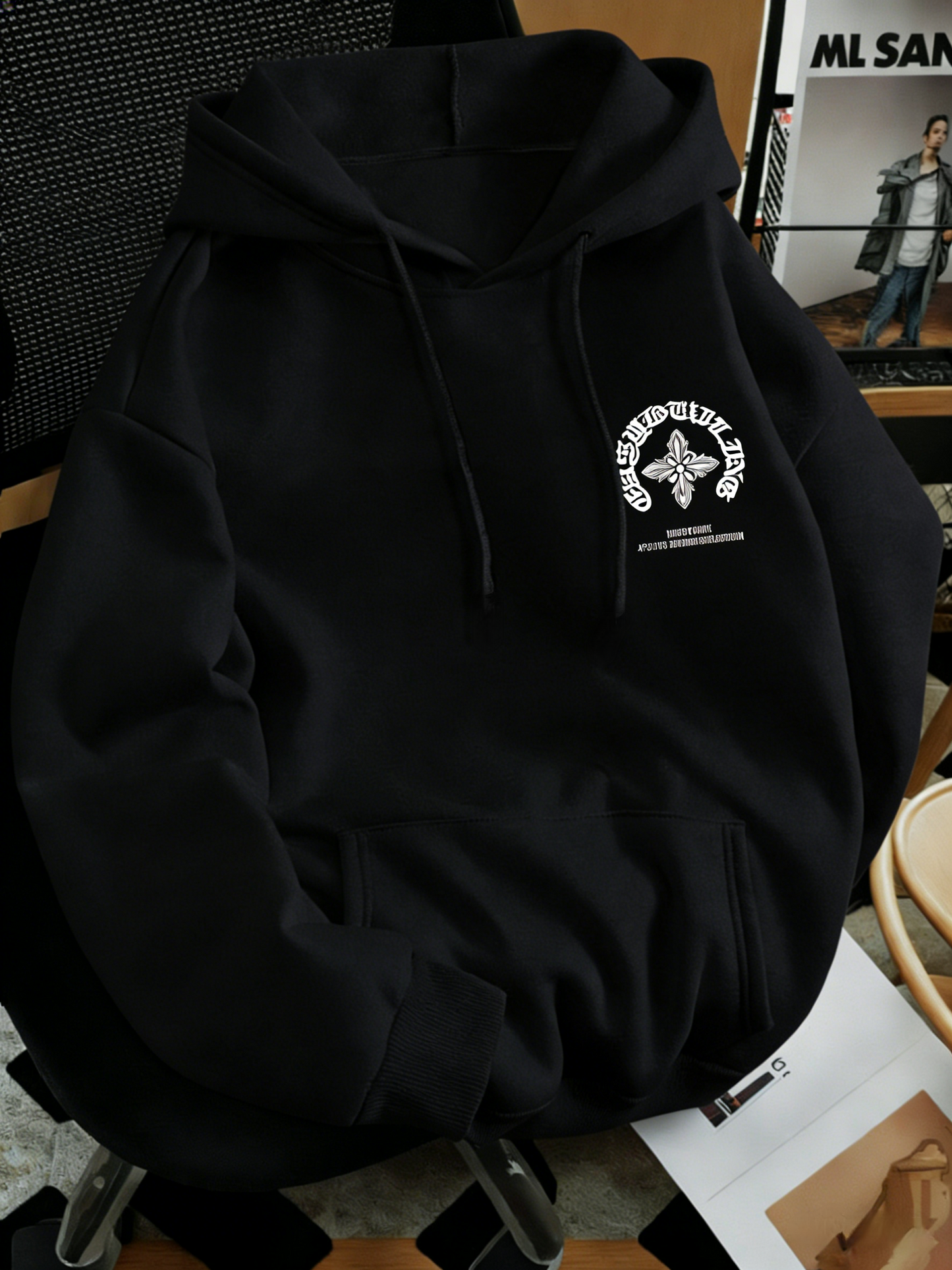 Gothic Streetwear Trend Hoodie Men - Hip-Hop Letter Print, Bold Typography Regular Fit Pullover