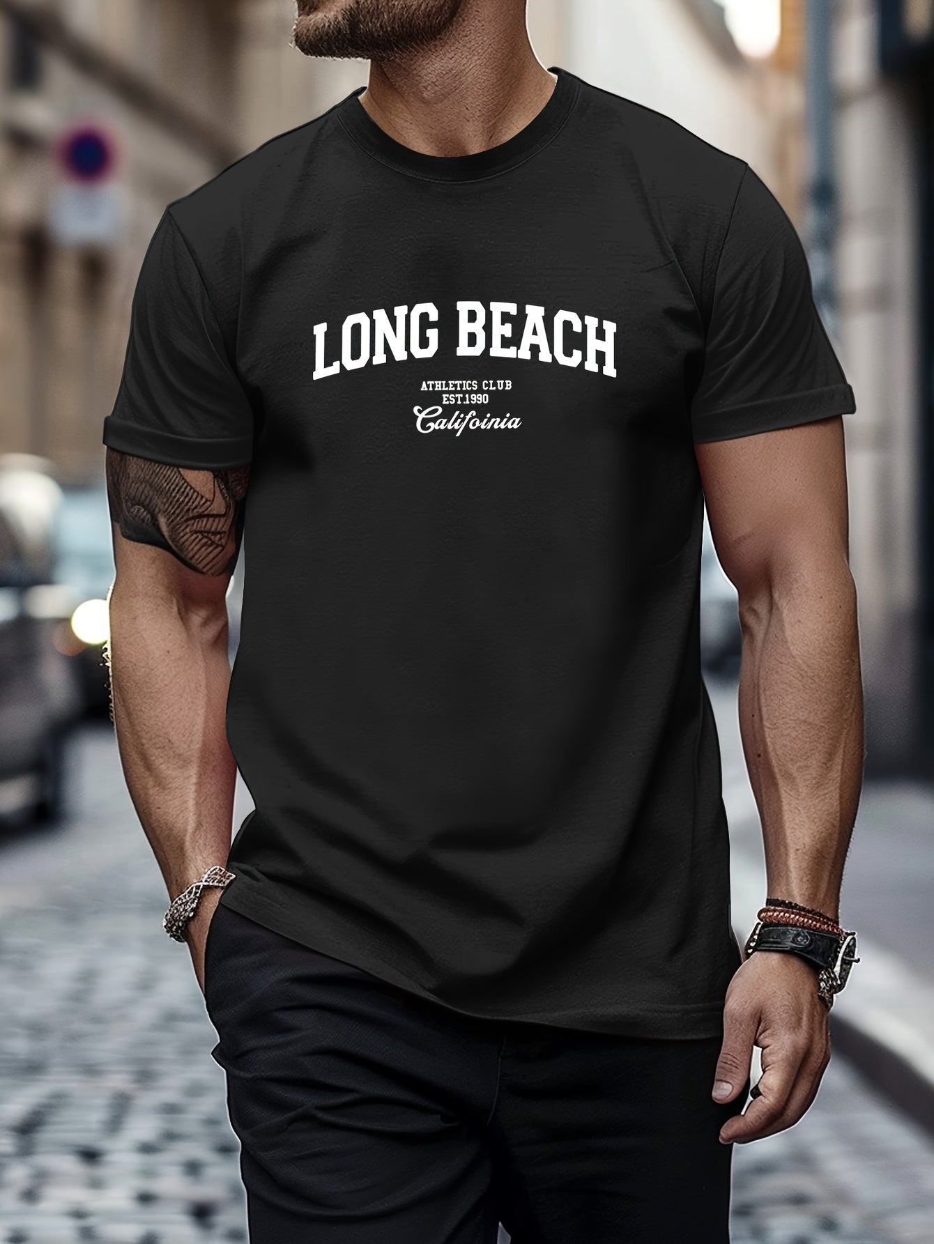 Men's Trendy Letter Print T-Shirt - Short Sleeve Crewneck Top for Spring & Summer | Casual Tee Shirts