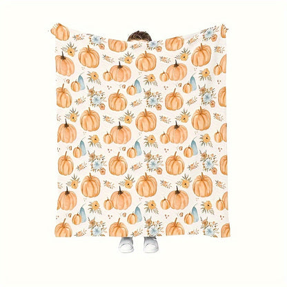 Cozy Pumpkin Fall Throw Blanket - Vibrant Harvest Print, Machine Washable Decor for Couch, Bed & Sofa
