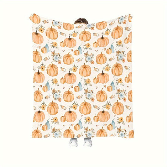 Cozy Pumpkin Fall Throw Blanket - Vibrant Harvest Print, Machine Washable Decor for Couch, Bed & Sofa