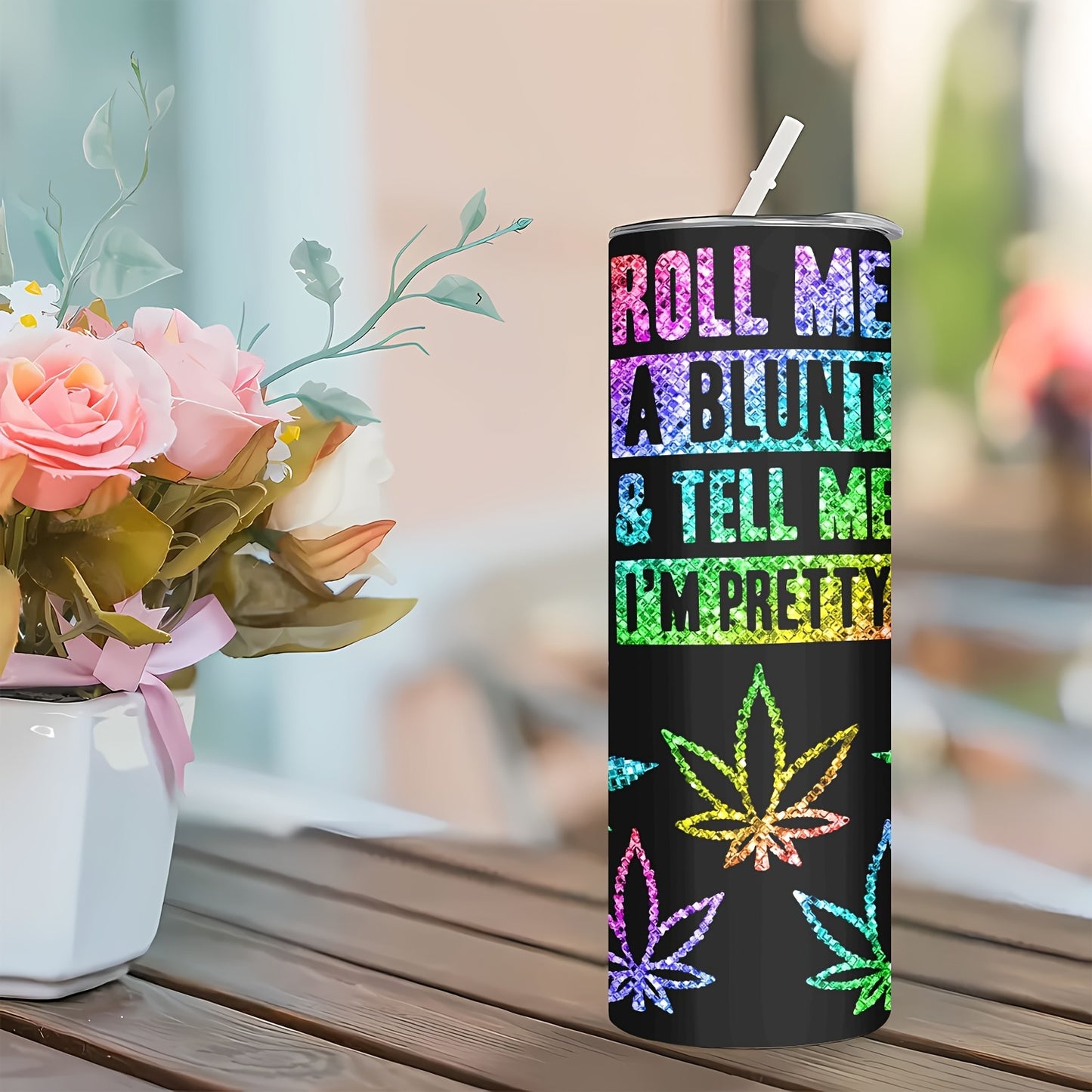 Color-Changing Glitter Tumbler 20oz - Stainless Steel Insulated Cup with Botanical Design, Leak-Proof Lid & Straw, Aesthetic Travel Mug Gift