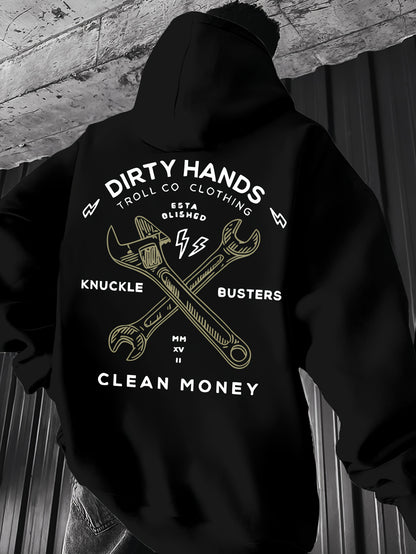 Men's Mechanic Graphic Hoodie - Streetwear Pullover with Vintage Print | Loose Fit for Winter Comfort