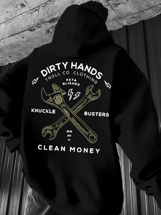 Men's Mechanic Graphic Hoodie - Streetwear Pullover with Vintage Print | Loose Fit for Winter Comfort