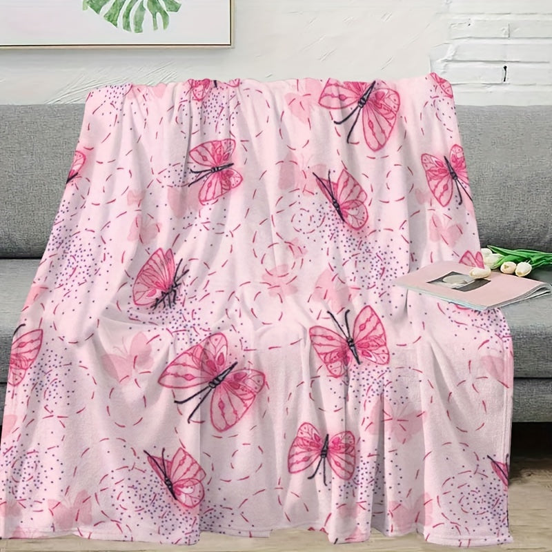 Butterfly & Leopard Print Flannel Throw - Whimsical Animal Mix, Ultra Soft & Warm Fall Winter Blanket, Cozy Gift for Home, Office, Unique Decor