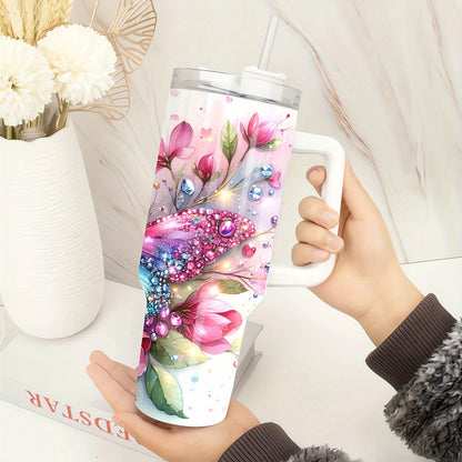 40oz Stainless Steel Tumbler with Straw & Handle - Large Vacuum Insulated Cup for Hot/Cold Drinks, Perfect Gift for Her, Travel & Outdoor