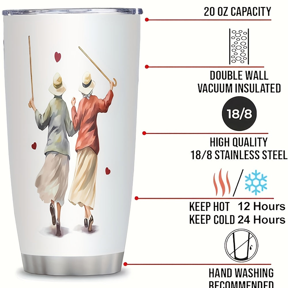Best Friend Gift Tumbler - 20oz Insulated Stainless Steel Cup with Letter Print, Includes Straw & Brush, Keeps Drinks Hot/Cold, Travel Mug for Camping, Birthday Present for Her