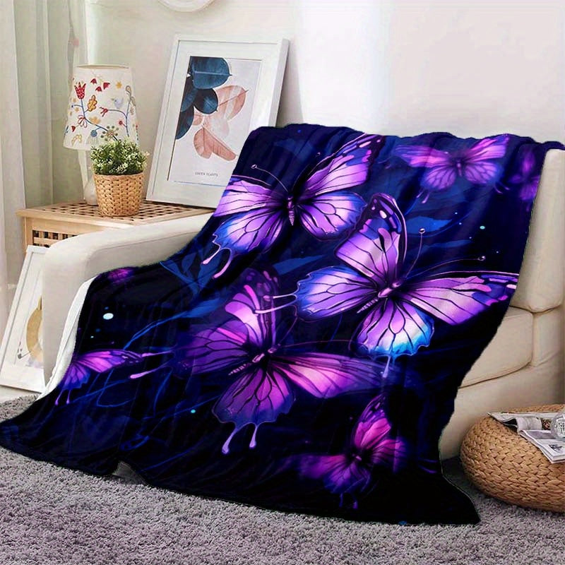Purple Butterfly Flannel Throw - Elegant & Lightweight Blanket with Ethereal Design | Soft Multi-Scene Cover for Sofa, Bed, or as a Decorative Gift