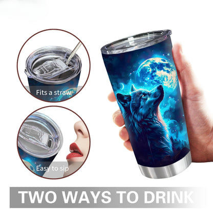 Alpha Spirit Tumbler - 20oz Premium Stainless Steel, Double Wall Insulated for Wolf Lovers, Symbol of Strength & Loyalty, Ultimate Gift for Him