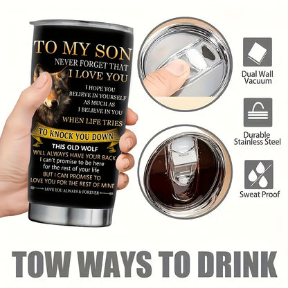 Wolf Pattern 20oz Stainless Steel Tumbler - Insulated Travel Mug for Hot & Cold Drinks | Perfect Gift for Son, Dad, Outdoorsman | Camping, Hiking & Travel Friendly