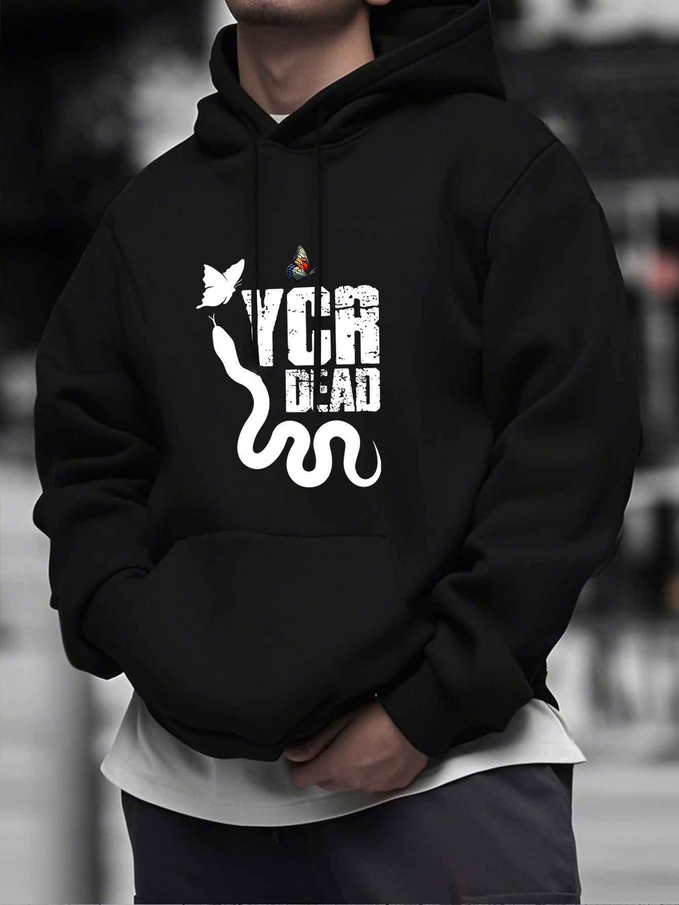 Men's Animal Silhouette Hoodie - Minimalist Print Pullover, Regular Fit Solid Color Hooded Sweatshirt, Essential Casual Long Sleeve
