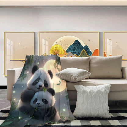 Cute Panda Hugging Moon Blanket - Super Soft Flannel Throw for Couch & Bed, All-Season Cozy Comfort Blankets Gift for Adults