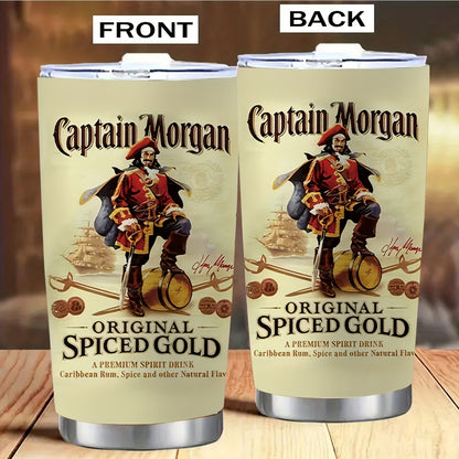Captain Herringbone Tumbler - Original Design 20oz Golden Stainless Steel Insulated Cup, Splash-Proof Lid & Non-Slip Base | Premium Gift for Men & Women