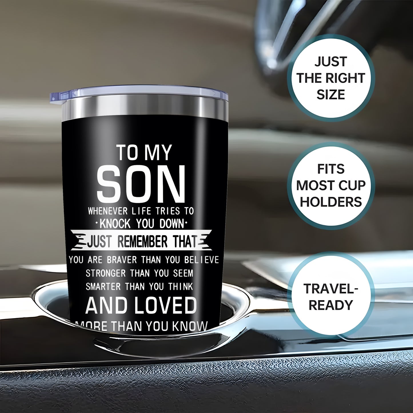 "Whenever Life Knocks You Down" Tumbler for Son - 20oz Inspirational Quote Stainless Steel Cup | Motivational Gift for Birthday, Mother‘s Day & Back to School
