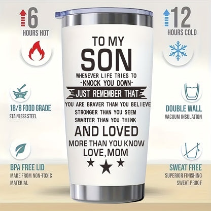 "Whenever Life Knocks You Down" Tumbler for Son - 20oz Inspirational Quote Stainless Steel Cup | Motivational Gift for Birthday, Mother‘s Day & Back to School