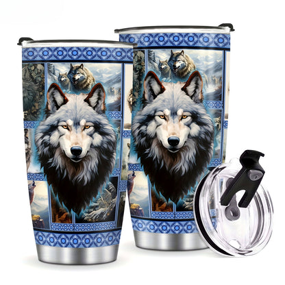 Alpha Wolf Tumbler - 20oz Stainless Steel Insulated Travel Mug, Double Wall Vacuum, Durable & Leakproof, Symbol of Strength & Loyalty, Gift for Men & Women