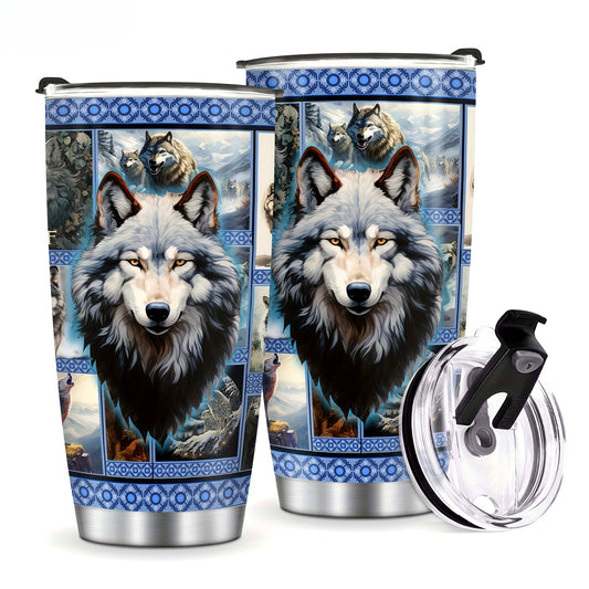 Alpha Wolf Tumbler - 20oz Stainless Steel Insulated Travel Mug, Double Wall Vacuum, Durable & Leakproof, Symbol of Strength & Loyalty, Gift for Men & Women