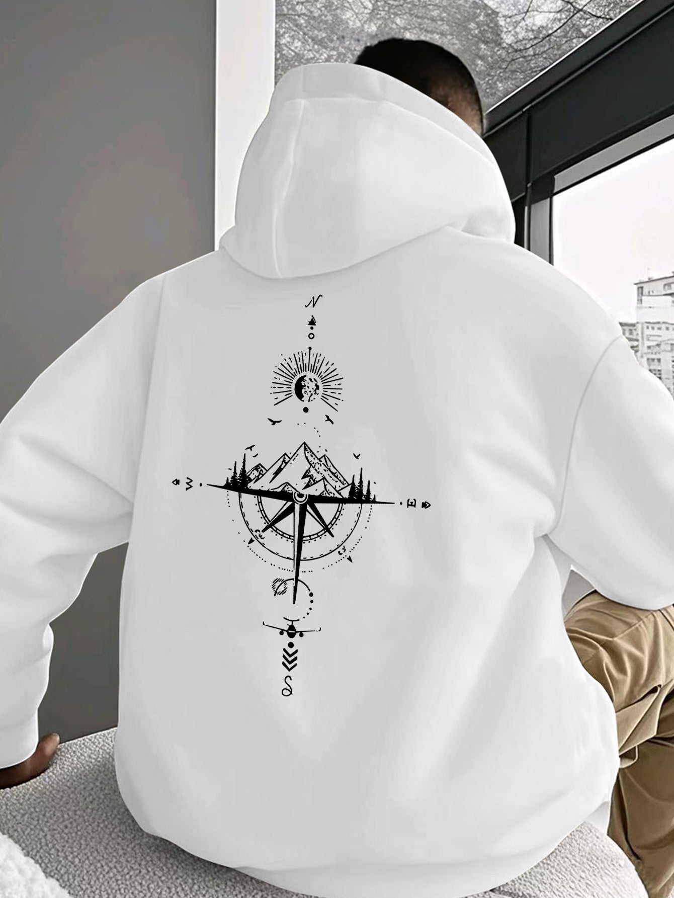 Bold Back Print Geometric Hoodie - Men's Statement Pullover with Kangaroo Pocket, Regular Fit Streetwear Trend Hooded Sweatshirt