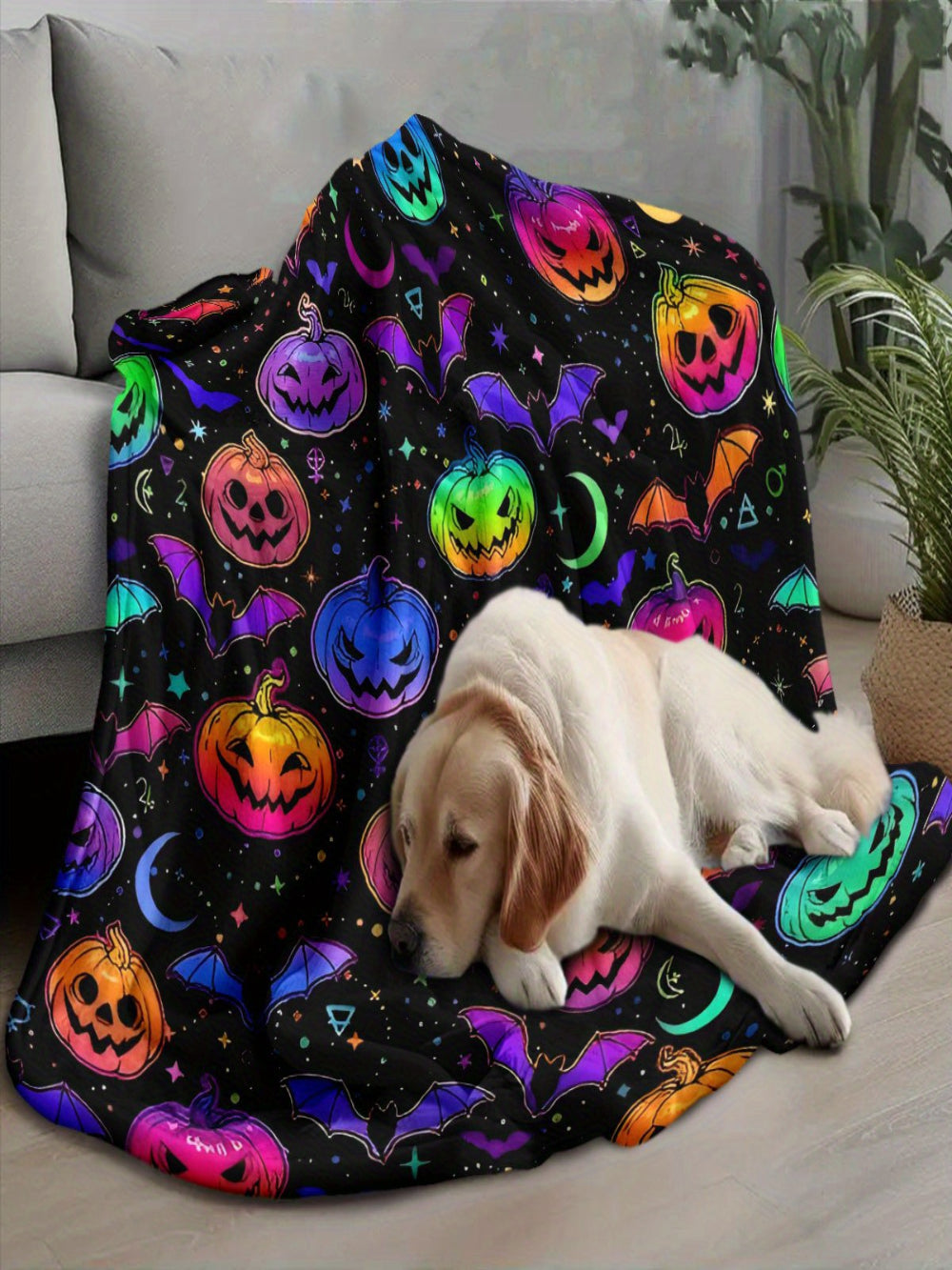 Halloween Pumpkin Bat Throw - Soft Flannel Blanket for All Seasons, Multi-Use for Bed, Sofa, Camping, Festive Gift