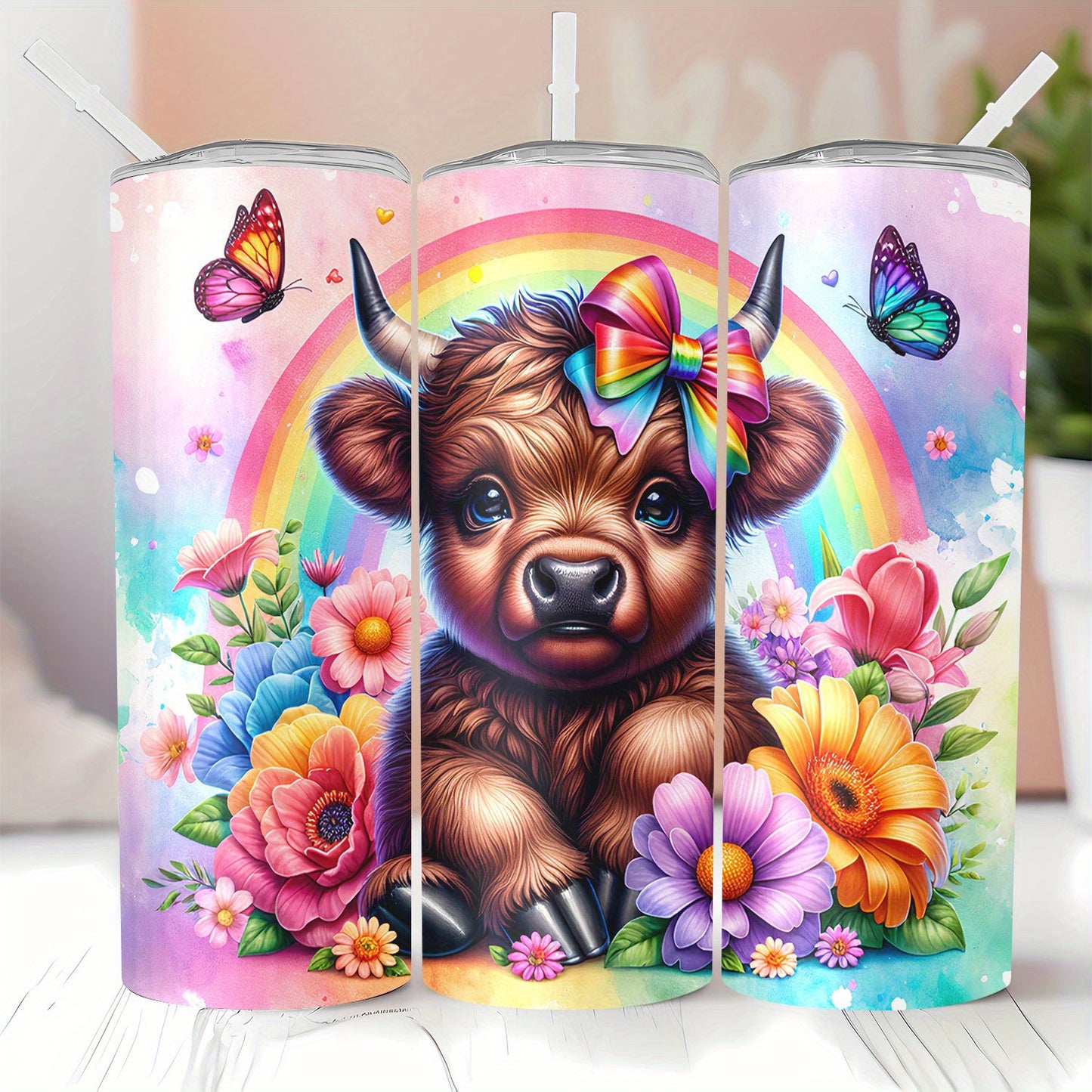 Cute Highland Cow Insulated Cup - 20oz Stainless Steel Tumbler with Lid & Straw, Keeps Drinks Hot/Cold - Perfect Gift for Mom, Sister, Friend, Couple - For Home, Travel, Summer & Winter
