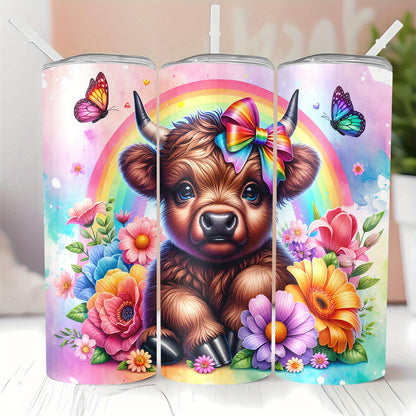 Cute Highland Cow Insulated Cup - 20oz Stainless Steel Tumbler with Lid & Straw, Keeps Drinks Hot/Cold - Perfect Gift for Mom, Sister, Friend, Couple - For Home, Travel, Summer & Winter