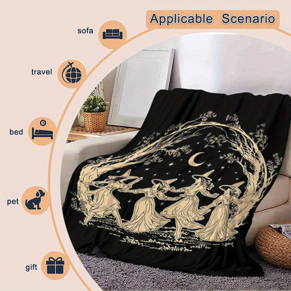 Witch Coven & Moonlight Flannel Blanket - Ultra-Soft Gothic Throw for Magic Lovers, All-Season Halloween Decor, Cozy Machine Washable Gift