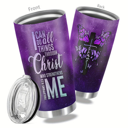 "I Can Do All Things Through Christ" 20oz Stainless Steel Tumbler - Double Wall Vacuum Insulated Travel Mug with Inspirational Quote | Christian Gift