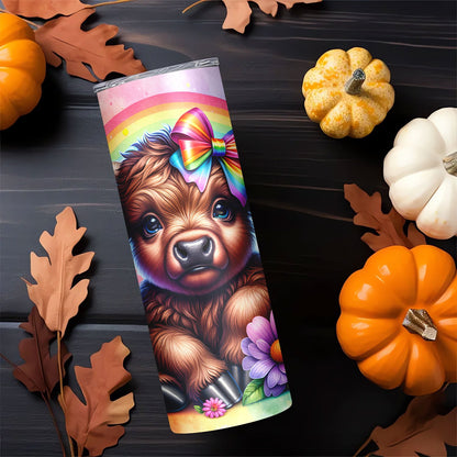 Cute Highland Cow Insulated Cup - 20oz Stainless Steel Tumbler with Lid & Straw, Keeps Drinks Hot/Cold - Perfect Gift for Mom, Sister, Friend, Couple - For Home, Travel, Summer & Winter