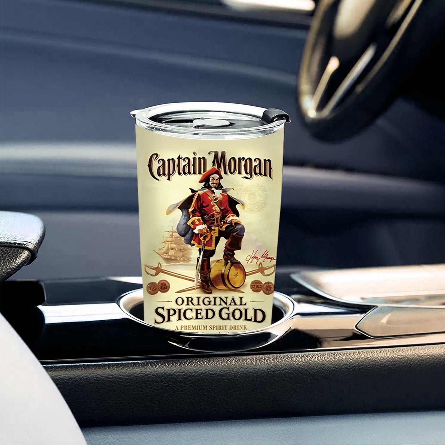 Captain Herringbone Tumbler - Original Design 20oz Golden Stainless Steel Insulated Cup, Splash-Proof Lid & Non-Slip Base | Premium Gift for Men & Women