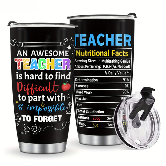 20oz Teacher Tumbler - "Teacher Nutrition Facts" Stainless Steel Insulated Coffee Mug | Appreciation, Christmas & Birthday Gift for Teachers from Students