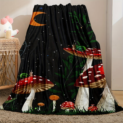 Mushroom & Snail Flannel Blanket - Whimsical Forest Print Lightweight Throw | Soft Gift for Kids, Adults, and Multi-Scene Cozy Moments