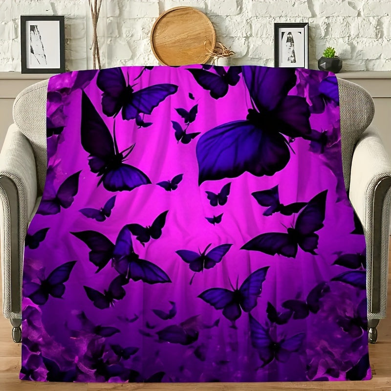 Purple Butterfly Flannel Throw Blanket - Soft & Lightweight for All Seasons, Multi-Use Gift for Home, Office, Camping, Whimsical Nature Decor