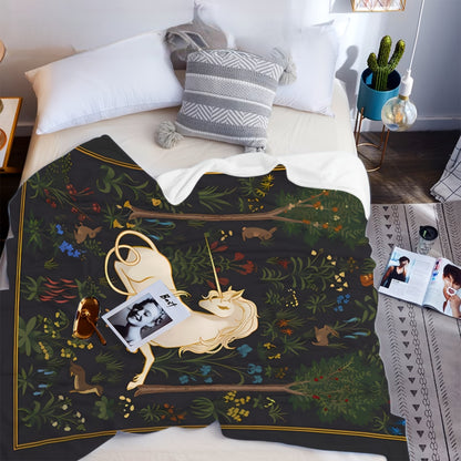 Enchanted Forest Unicorn Blanket - Whimsical Magic Print on Plush Flannel, All-Season Cozy Throw for Kids' Room, Travel & Fantasy Decor