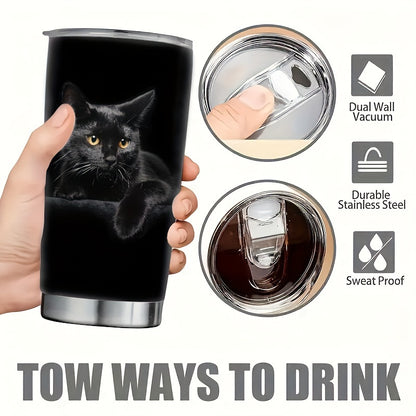 Elegant Black Cat Tumbler - 20oz Double-Walled Insulated Stainless Steel Travel Mug with Lid - Purrfect Gift for Cat Lovers & Enthusiasts