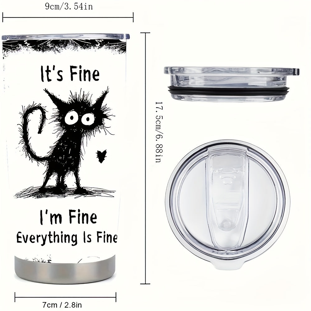 Whimsical Black Cat Tumbler 20oz - Stainless Steel Insulated Travel Mug with Straw, Wide Mouth Slip-Resistant Grip, Perfect for Cat Lovers & Outdoor Adventures
