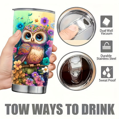 20oz Owl & Flower Insulated Mug - Premium 304 Stainless Steel, Double-Wall Vacuum - The Ultimate Valentine‘s Day & Christmas Gift for Her, Travel-Ready