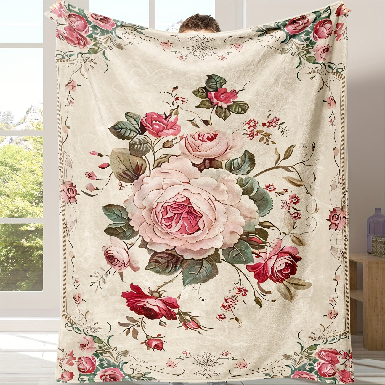 Pink Floral Flannel Blanket - Ultra Soft & Cozy Throw for Women | Multi-Scene Use for Nap, Sofa, and Bedroom Decor