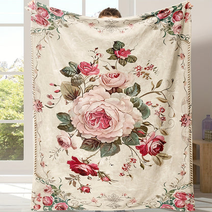 Pink Floral Flannel Blanket - Ultra Soft & Cozy Throw for Women | Multi-Scene Use for Nap, Sofa, and Bedroom Decor