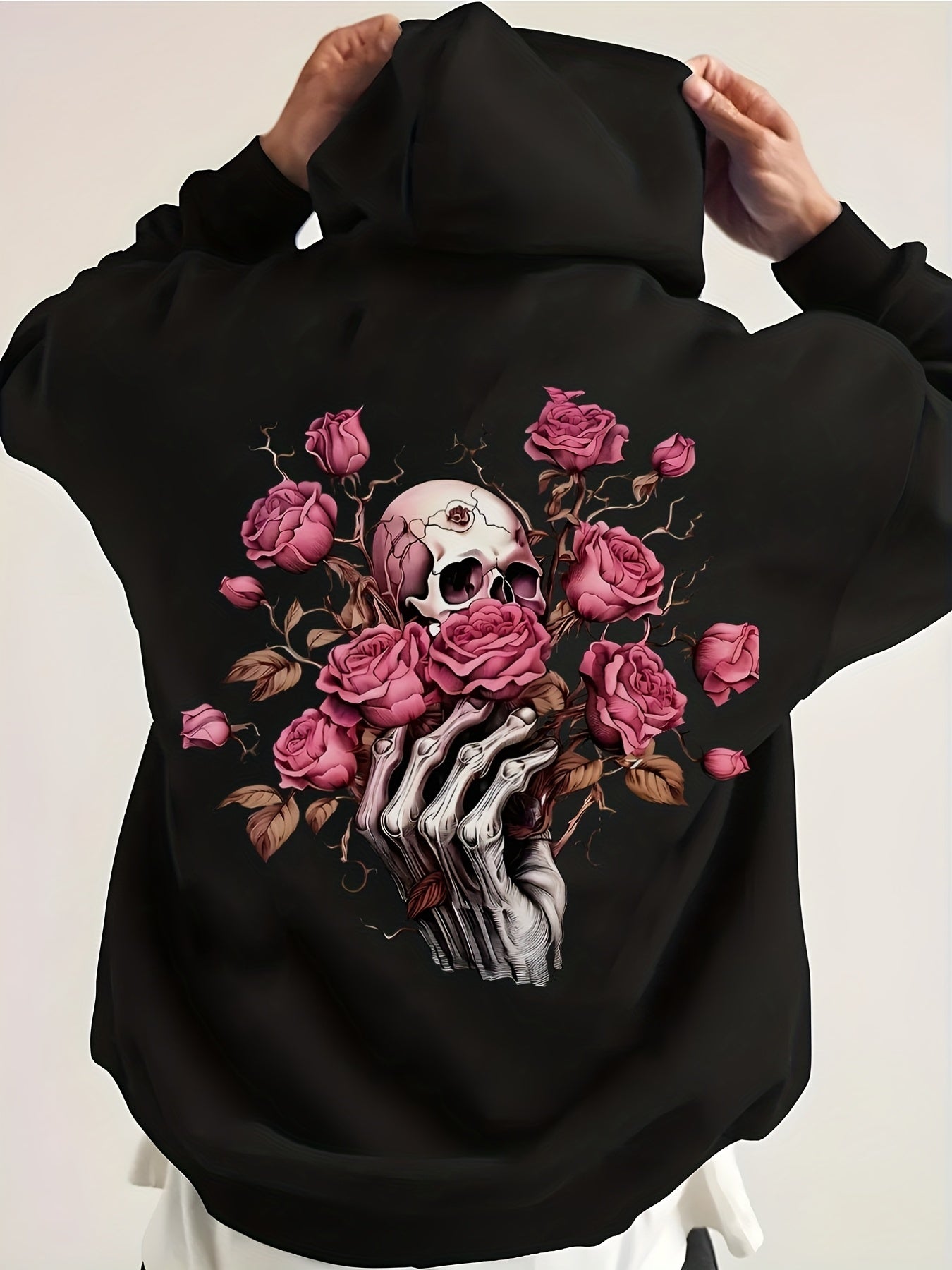 Dark Romance Hoodie - Skull & Rose Graphic Gothic Sweater, Memento Mori Style with Timeless Edge for Alternative Fashion