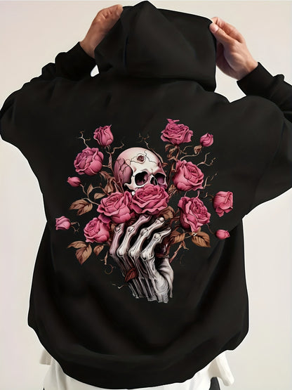 Dark Romance Hoodie - Skull & Rose Graphic Gothic Sweater, Memento Mori Style with Timeless Edge for Alternative Fashion