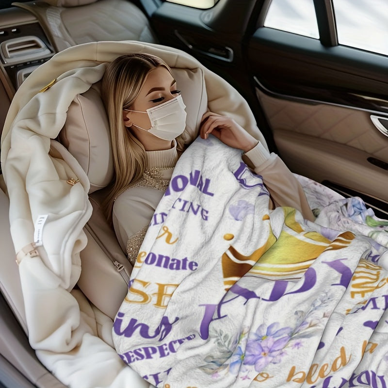 Flannel Wool Throw with Inspirational Quote - Modern Print, Machine Washable | Versatile All-Season Blanket for Home Office Decor & Corporate Gifts