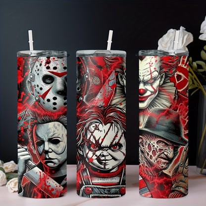 Insulated Stainless Steel Tumbler with Lid (20oz) - Features Michael Myers, Jason, Chucky - Perfect for Cold & Hot Drinks, Halloween Gift