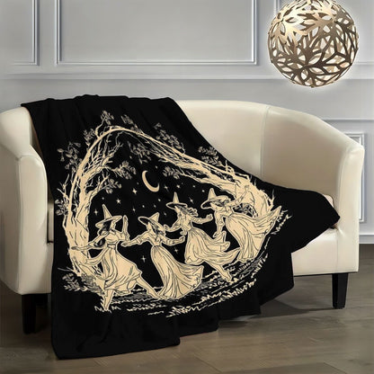Witch Coven & Moonlight Flannel Blanket - Ultra-Soft Gothic Throw for Magic Lovers, All-Season Halloween Decor, Cozy Machine Washable Gift